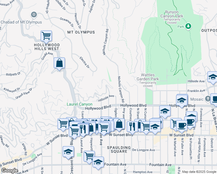 map of restaurants, bars, coffee shops, grocery stores, and more near 1788 North Orange Grove Avenue in Los Angeles
