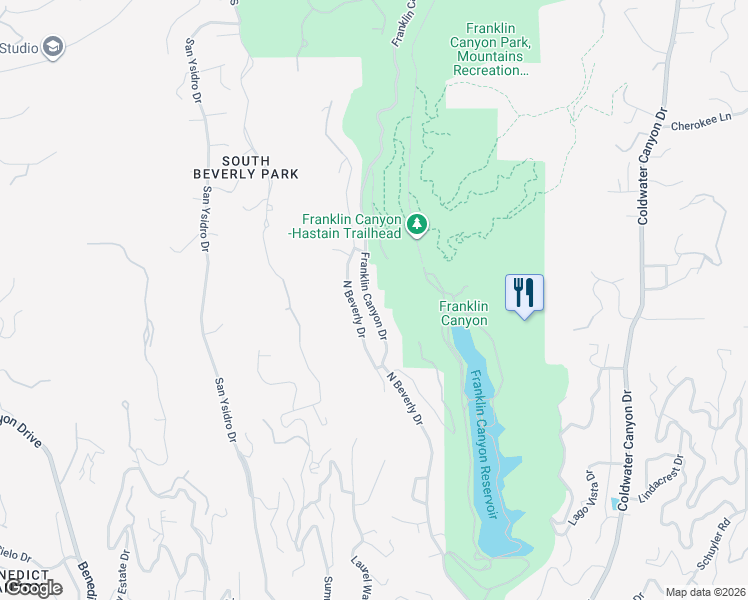 map of restaurants, bars, coffee shops, grocery stores, and more near 1818 Franklin Canyon Drive in Beverly Hills