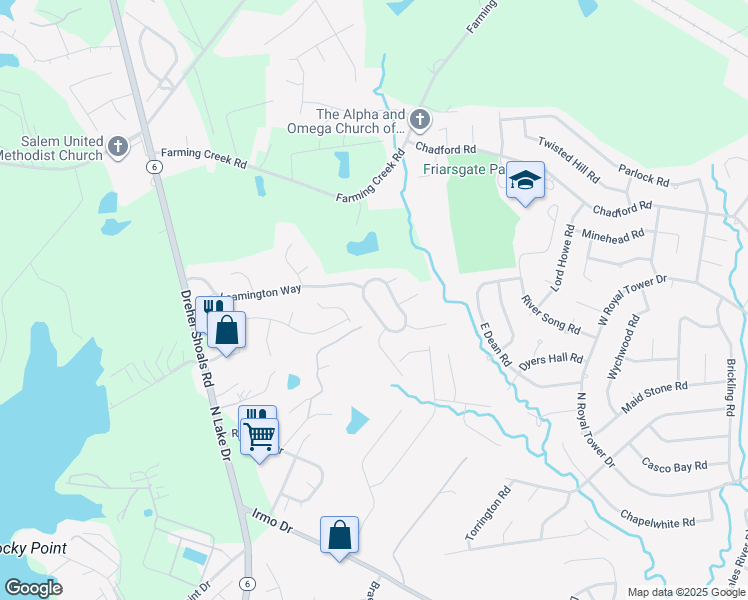 map of restaurants, bars, coffee shops, grocery stores, and more near 1005 Leamington Circle in Irmo