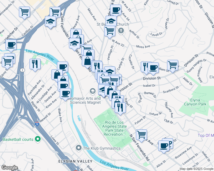map of restaurants, bars, coffee shops, grocery stores, and more near 2206 West Avenue 30 in Los Angeles