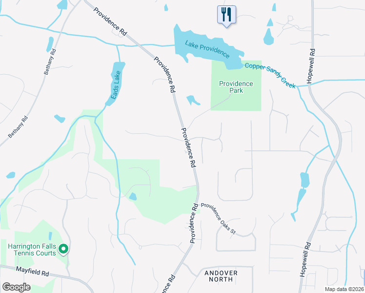 map of restaurants, bars, coffee shops, grocery stores, and more near 13230 Providence Road in Alpharetta