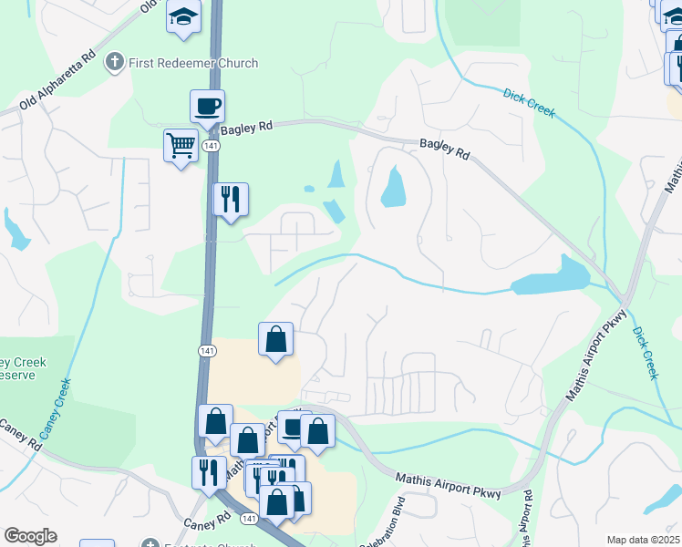 map of restaurants, bars, coffee shops, grocery stores, and more near 4425 Holton Avenue in Cumming
