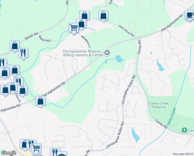 map of restaurants, bars, coffee shops, grocery stores, and more near 2930 Monticello Drive in Cumming