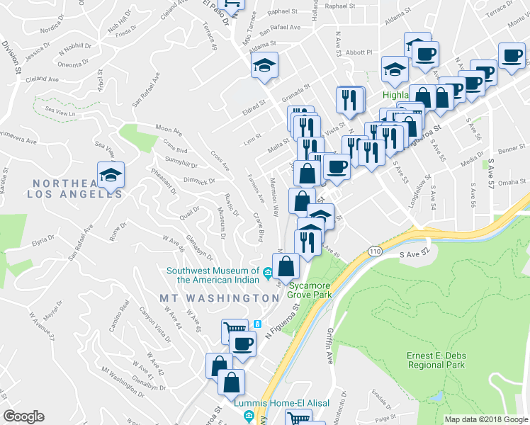 map of restaurants, bars, coffee shops, grocery stores, and more near 211 Furness Avenue in Los Angeles