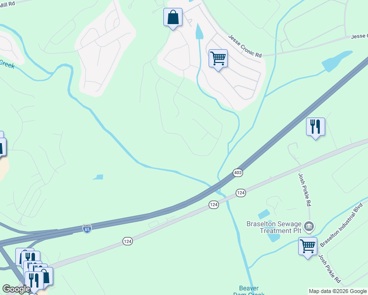 map of restaurants, bars, coffee shops, grocery stores, and more near 428 Brookfield Drive in Braselton