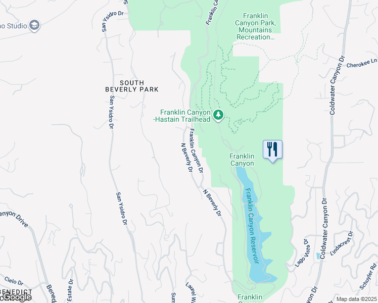 map of restaurants, bars, coffee shops, grocery stores, and more near 1819 Franklin Canyon Drive in Beverly Hills