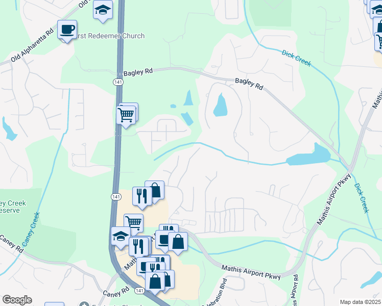 map of restaurants, bars, coffee shops, grocery stores, and more near 4425 Holton Avenue in Cumming
