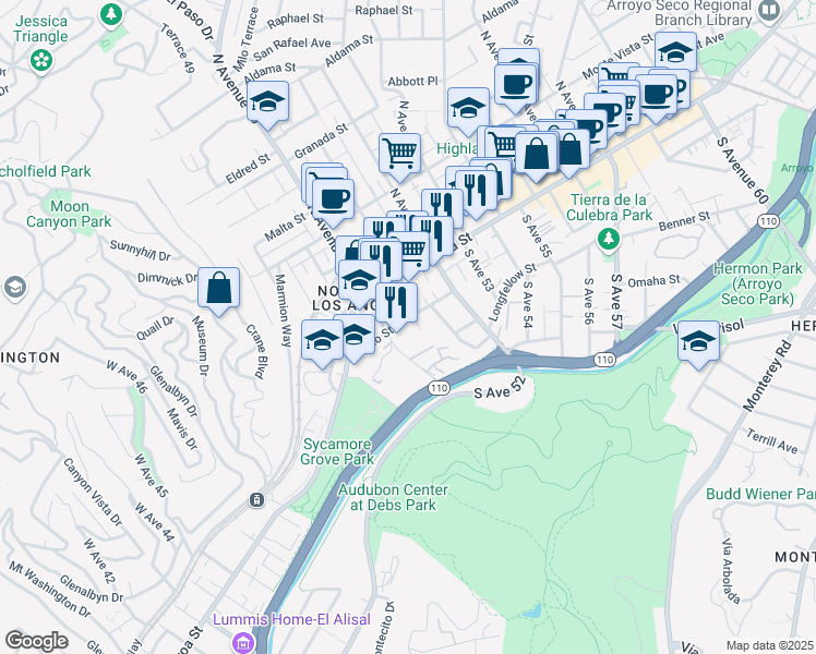 map of restaurants, bars, coffee shops, grocery stores, and more near 5022 Echo Street in Los Angeles
