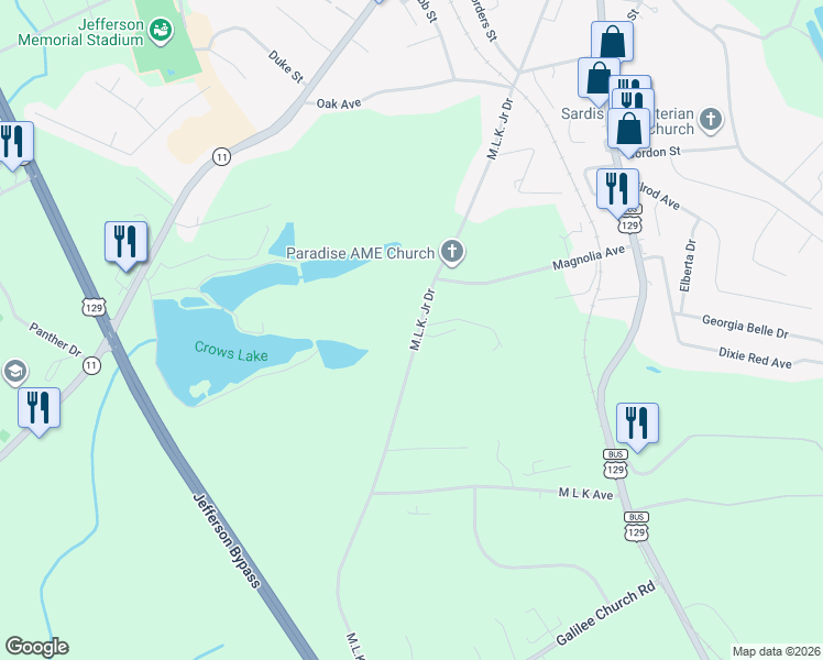 map of restaurants, bars, coffee shops, grocery stores, and more near 588 Martin Luther King Junior Drive in Jefferson