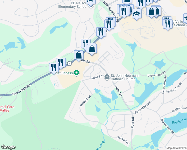 map of restaurants, bars, coffee shops, grocery stores, and more near 5 Heather Laurel Court in Columbia