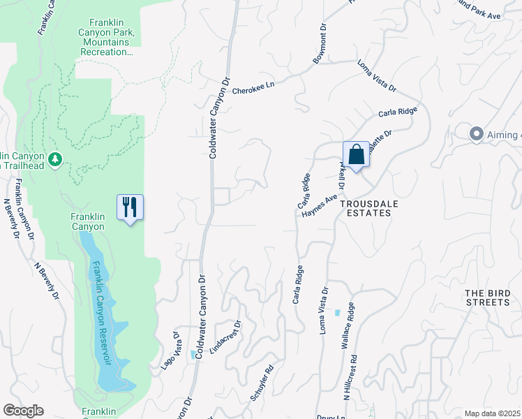 map of restaurants, bars, coffee shops, grocery stores, and more near 9509 Heather Road in Beverly Hills