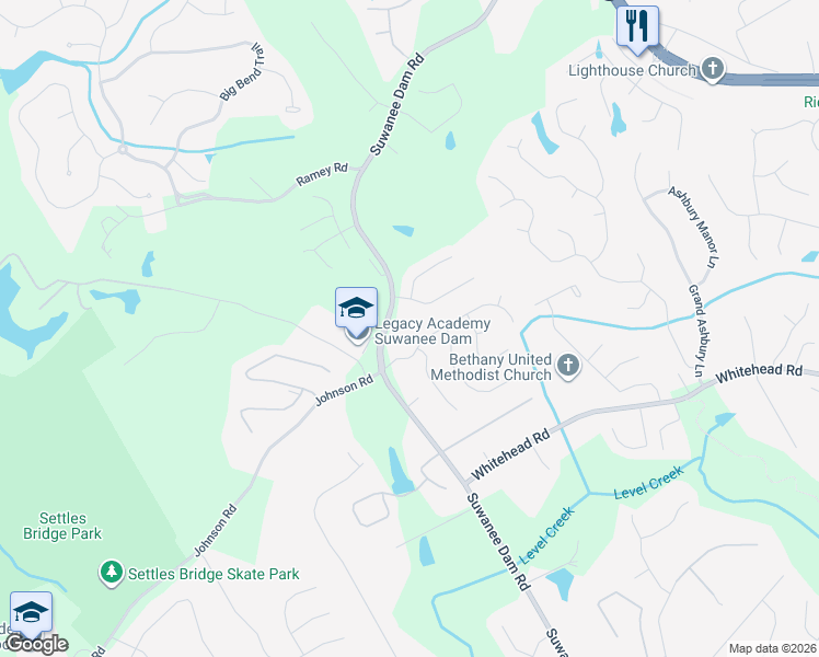 map of restaurants, bars, coffee shops, grocery stores, and more near 5587 Suwanee Dam Road in Sugar Hill