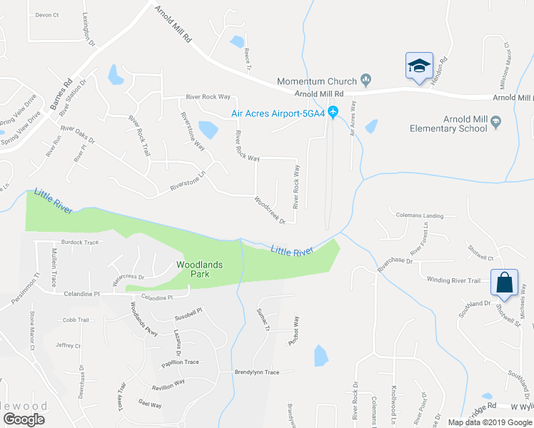 map of restaurants, bars, coffee shops, grocery stores, and more near 6020 Woodcreek Drive in Woodstock