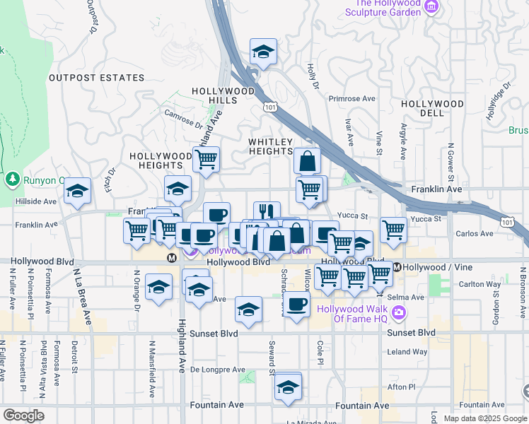 map of restaurants, bars, coffee shops, grocery stores, and more near in Los Angeles