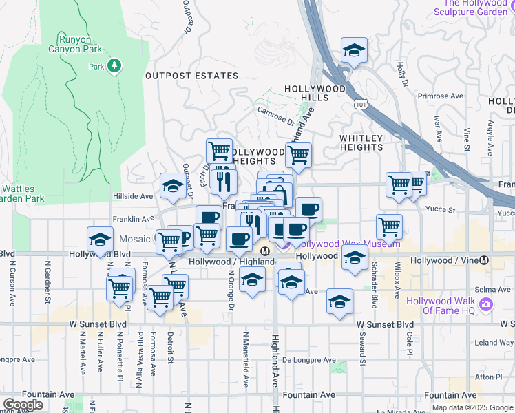 map of restaurants, bars, coffee shops, grocery stores, and more near in Los Angeles