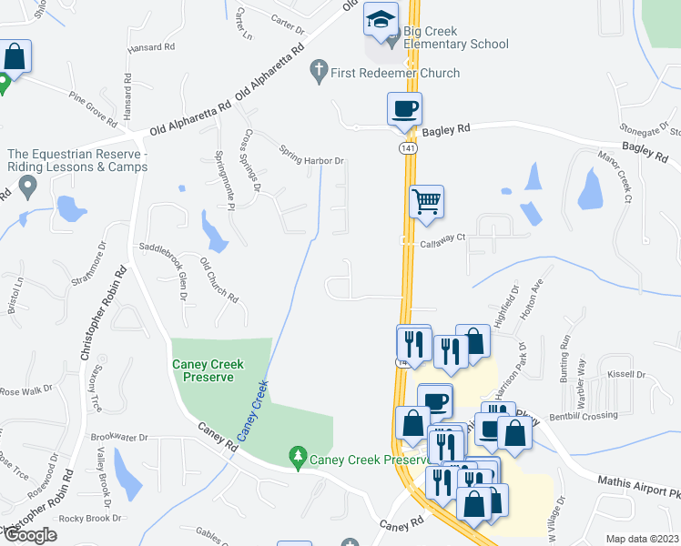 map of restaurants, bars, coffee shops, grocery stores, and more near 2645 Sentinel Chase Way in Cumming