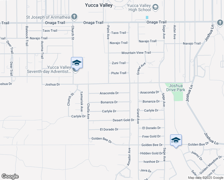 map of restaurants, bars, coffee shops, grocery stores, and more near 56560 Anaconda Drive in Yucca Valley