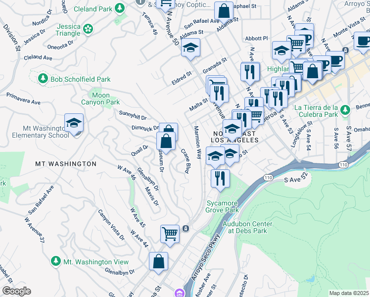 map of restaurants, bars, coffee shops, grocery stores, and more near 211 Furness Avenue in Los Angeles