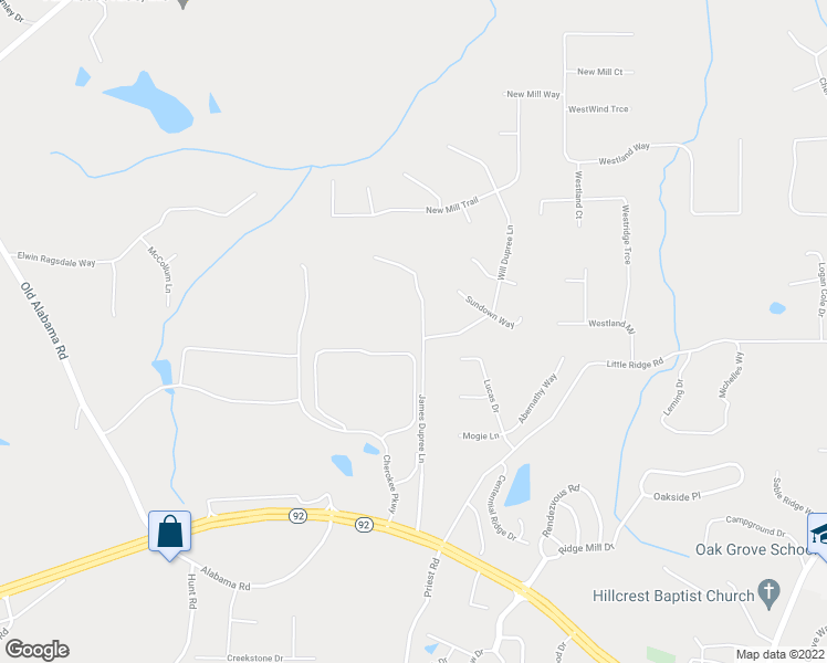 map of restaurants, bars, coffee shops, grocery stores, and more near 6251 James Dupree Lane in Acworth