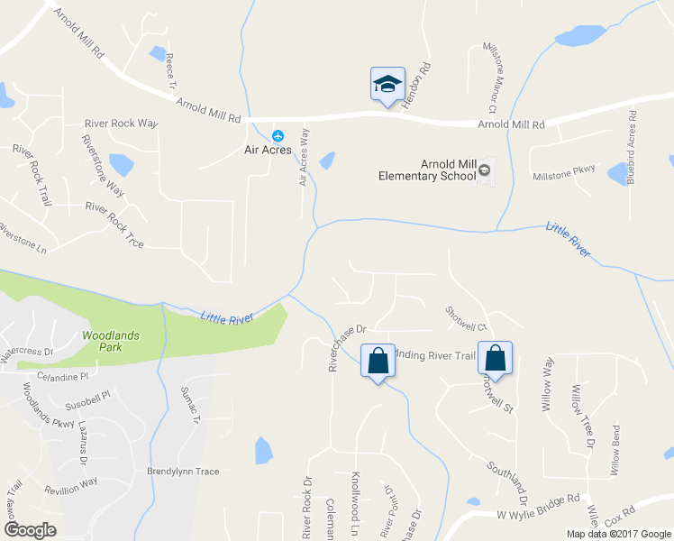 map of restaurants, bars, coffee shops, grocery stores, and more near 1610 Landing Court in Woodstock