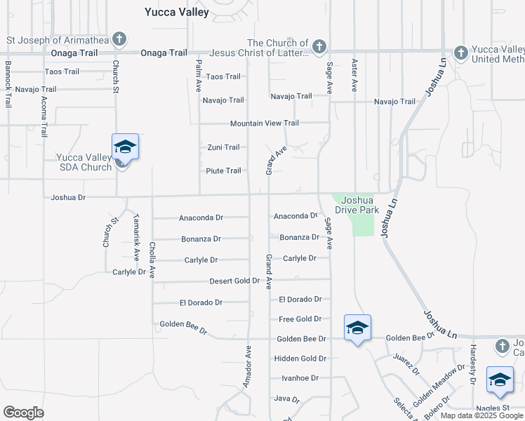 map of restaurants, bars, coffee shops, grocery stores, and more near 8138 Grand Avenue in Yucca Valley