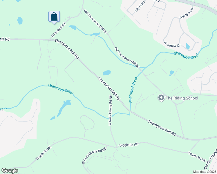 map of restaurants, bars, coffee shops, grocery stores, and more near 3210 Thompson Mill Road in Buford