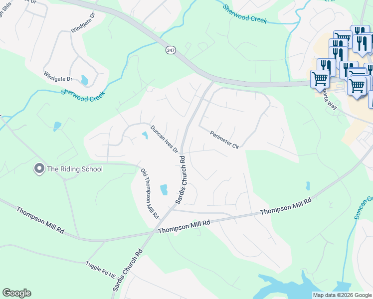map of restaurants, bars, coffee shops, grocery stores, and more near 3218 Tuggle Ives Drive Northeast in Buford