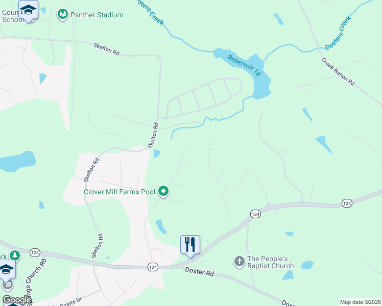 map of restaurants, bars, coffee shops, grocery stores, and more near 610 Clover Mill Drive in Jefferson
