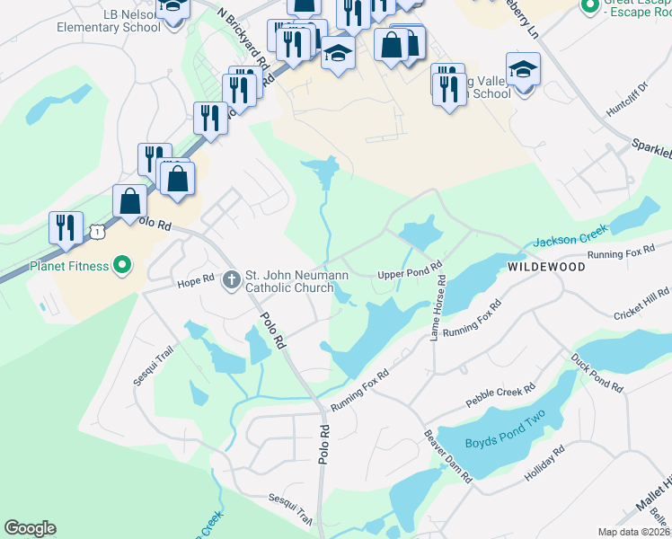 map of restaurants, bars, coffee shops, grocery stores, and more near 12 Upper Pond Rd in Columbia