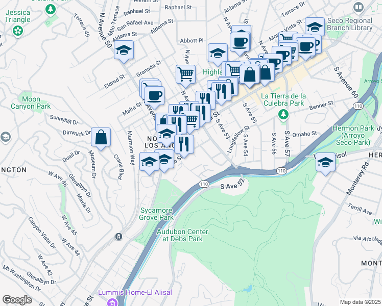 map of restaurants, bars, coffee shops, grocery stores, and more near 5036 Echo Street in Los Angeles