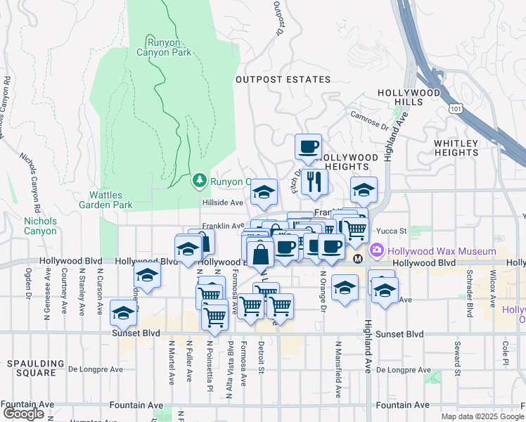 map of restaurants, bars, coffee shops, grocery stores, and more near in Los Angeles