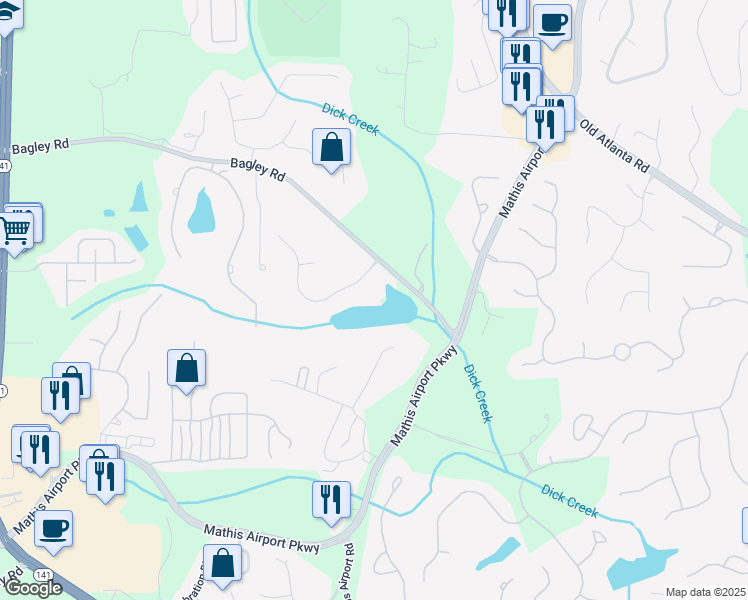map of restaurants, bars, coffee shops, grocery stores, and more near 2675 Portabella Lane in Cumming