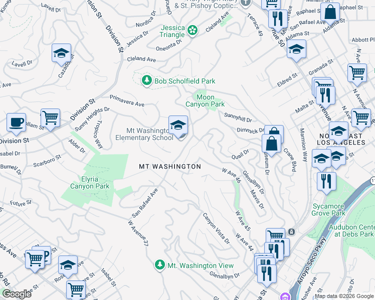 map of restaurants, bars, coffee shops, grocery stores, and more near 3956 San Rafael Avenue in Los Angeles