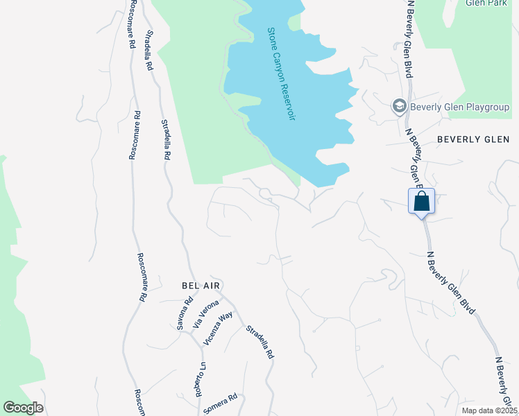map of restaurants, bars, coffee shops, grocery stores, and more near 1633 Stone Canyon Road in Los Angeles