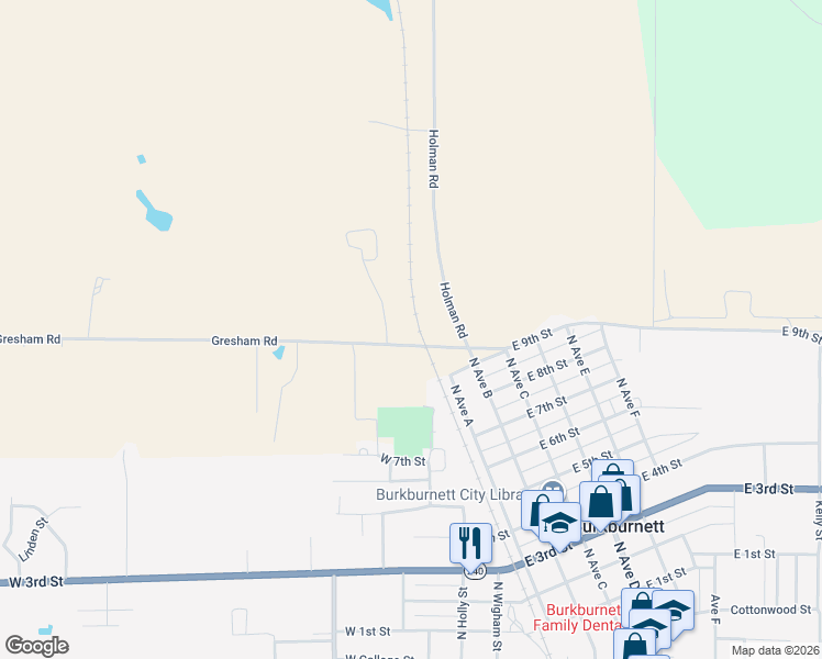 map of restaurants, bars, coffee shops, grocery stores, and more near 116 Gresham Road in Burkburnett