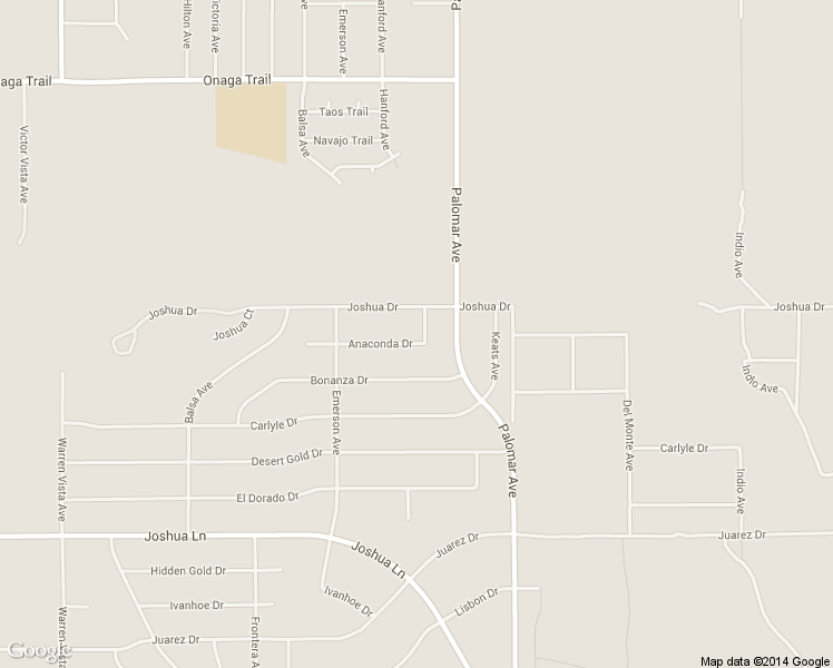 map of restaurants, bars, coffee shops, grocery stores, and more near 58328 Anaconda Drive in Yucca Valley
