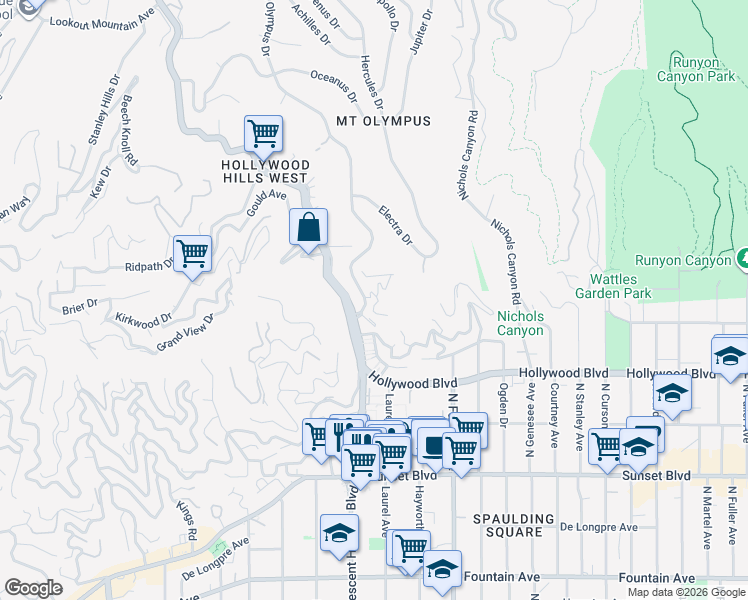 map of restaurants, bars, coffee shops, grocery stores, and more near 1770 Seaview Trail in Los Angeles