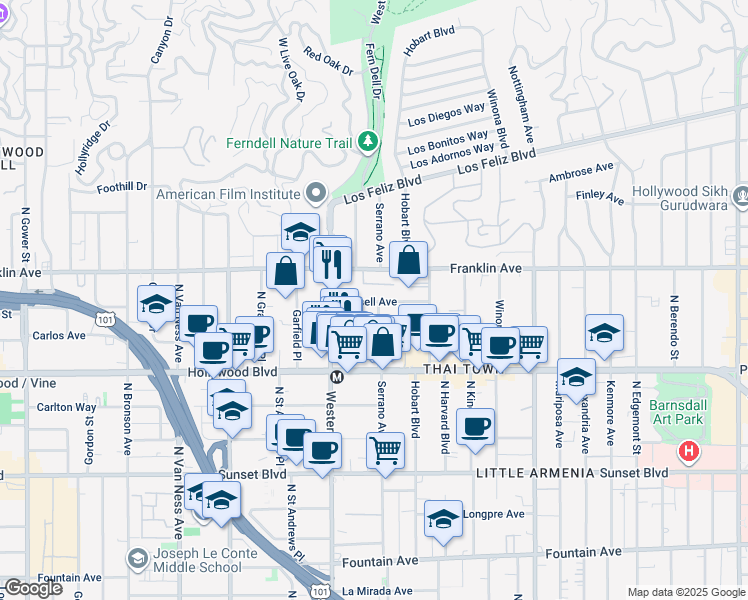 map of restaurants, bars, coffee shops, grocery stores, and more near 5409 Russell Avenue in Los Angeles