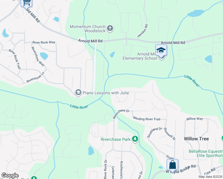 map of restaurants, bars, coffee shops, grocery stores, and more near 1609 Landing Court in Woodstock
