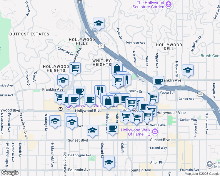 map of restaurants, bars, coffee shops, grocery stores, and more near in Los Angeles