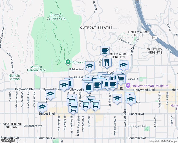 map of restaurants, bars, coffee shops, grocery stores, and more near in Los Angeles