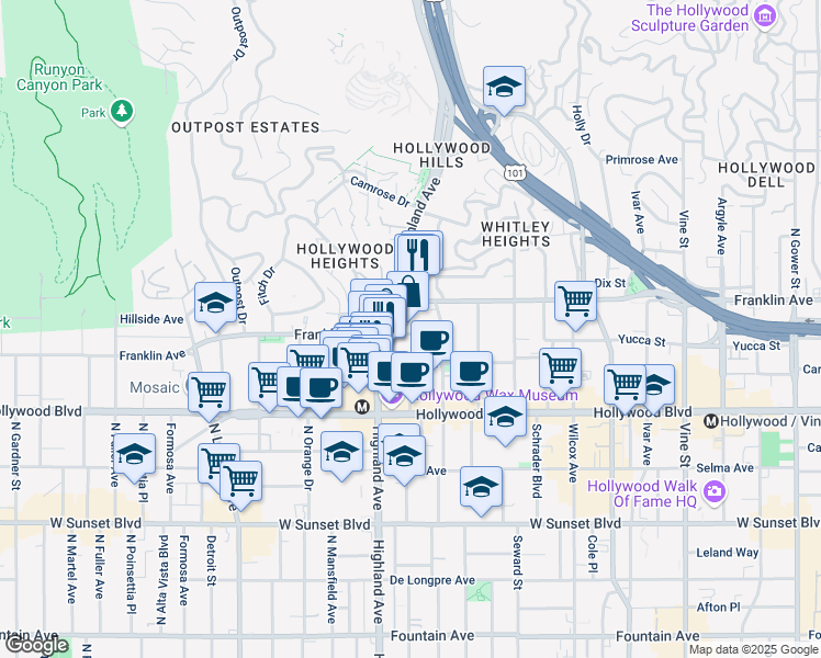 map of restaurants, bars, coffee shops, grocery stores, and more near in Los Angeles