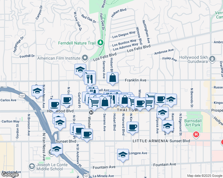 map of restaurants, bars, coffee shops, grocery stores, and more near 5333 Russell Avenue in Los Angeles