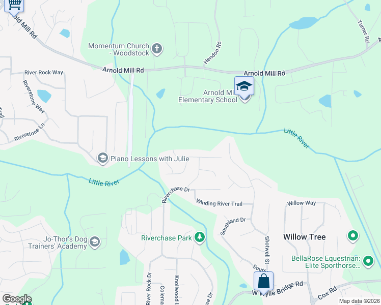 map of restaurants, bars, coffee shops, grocery stores, and more near 1707 Colemans Landing in Woodstock