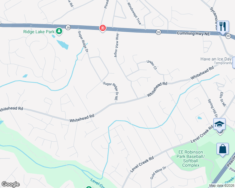 map of restaurants, bars, coffee shops, grocery stores, and more near 5183 Sugar Ridge Drive Northeast in Buford