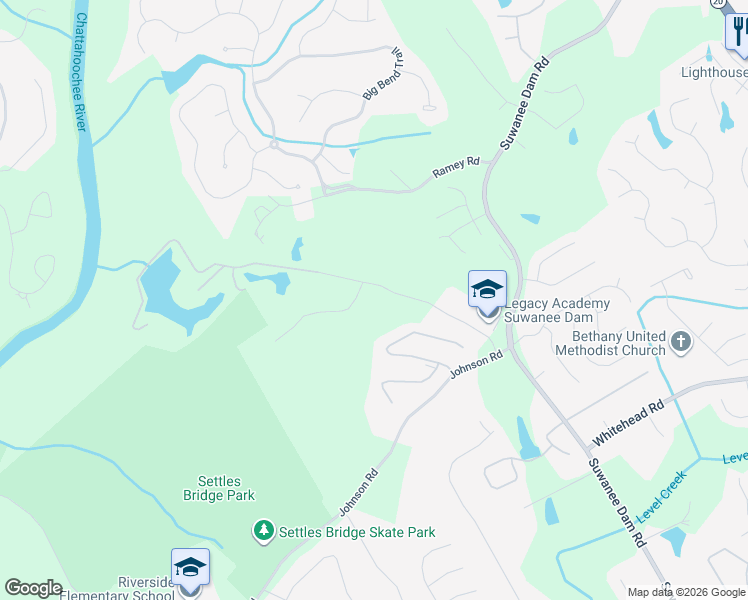 map of restaurants, bars, coffee shops, grocery stores, and more near 5616 Kennedy Road in Suwanee