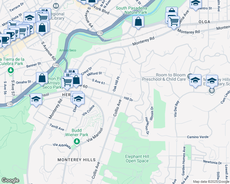 map of restaurants, bars, coffee shops, grocery stores, and more near 2 South Avenue 60 in Los Angeles