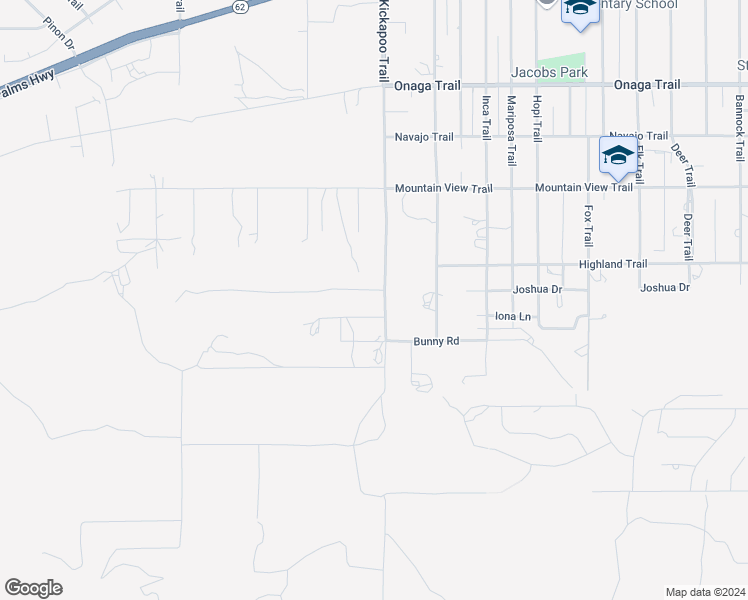 map of restaurants, bars, coffee shops, grocery stores, and more near Kickapoo Trail in Yucca Valley