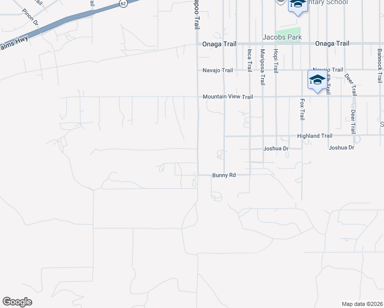 map of restaurants, bars, coffee shops, grocery stores, and more near 8250 Kickapoo Trail in Yucca Valley