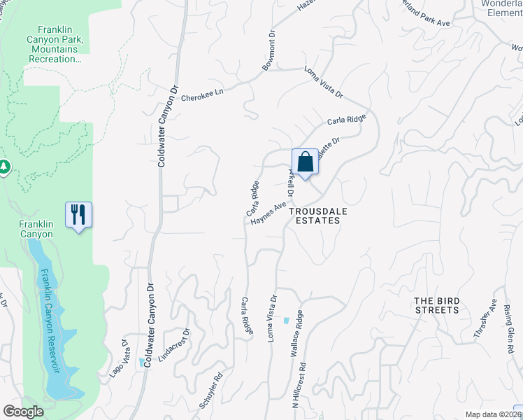 map of restaurants, bars, coffee shops, grocery stores, and more near 1610 Carla Ridge in Beverly Hills